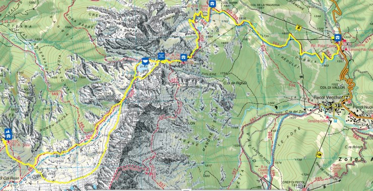 Cartina escursione al Col Rean